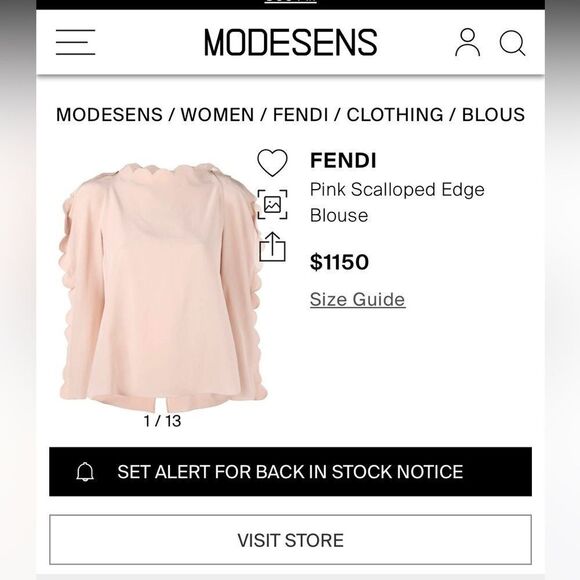 Fendi baby Pink Scalloped Edge Blouse, 100% viscose button, S - Picture 3 of 14